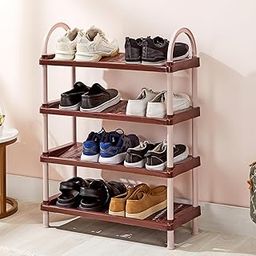 amazon basics Multipurpose Plastic Shoe Rack | Durable, Space-Saving & Easy to Assemble Organizer | Brown (Large, 65.7 cm x 27.5 cm x 83 cm)-image-44