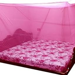MEHON Craft Cotton Adults Washable Premium Polycotton Elegant Mosquito Net for Double Bed Machhardani Net (7x7 Ft) Mosquito Net (Light Pink, Bed Box)-0