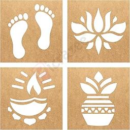 Wooden Rangoli Stencils Set Rangoli Making Kit for Diwali Decoration | Home Decoration Rangoli Making Stencils (4 pcs, 8x8 inches) (WSC-188S)-image-99