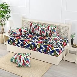 EVER HOME Diwan Set Covers Cotton 8 Pieces Pure Cotton Digital Printed Standard Diwan Set (1 Single Bedsheet, 2 Bolster Covers, 5 Cushion Covers)-image-10