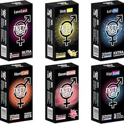 NOTTY BOY Honeymoon Condom Combo | Dotted, Ultra Ribbed, Extra Lubricated, Banana, Bubblegum, And Multi Textured 4-In-1 Extra Delay Condom - (Pack Of 6, 60 Pieces)-image-29