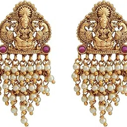 kushal's Fashion Jewellery Ruby Gold Polished Antique Push Back, earring for Women, Best for Bridesmaids - 442532-picture-2