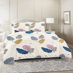 Premium Glace Cotton Duvet Cover/Comforter Cover/Rajai Cover/Blanket Cover/Quilt Cover King Size 90"x100" inches - (Double 90x100, Leaf Cream-image-98