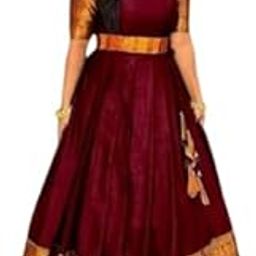 Women's Traditional Long Anarkali Gown, Black with Copper Border, Floor Length-image-85