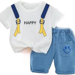 Indhrani Textiles Kids Clothes for Boys | Cotton T-shirt and Denim Shorts for Baby Boys | Baby Boy Dress Clothing Set, White 9-12 month-image-95