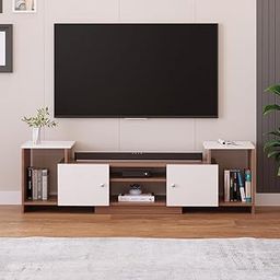 FURNEASER Eptimal Modern Wooden TV Unit for Living Room | Engineered Wood Entertainment Center with Storage | TV Stand for 65 Inch TVs | TV Cabinet with Shelves & Doors - Exotic Teak & White Finish-18