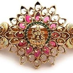 hair clips for women and girls traditional antique gold color finish center clips (pack of 1) with colorful stones stylish back clips hair pins-image-99