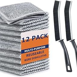 12 -Pack Non-Scratch Wire Dish Cloth and 2 Gaps Cleaning Brush,Multipurpose Single Layer Wire Dishwashing Rags for Wet & Dry,Reusable,Wire Cleaning Cloth for Kitchen-image-17