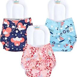 MOM'S PRIDE® Baby Pocket Cloth Nappy Printed Reusable,Washable, Adjustable One Size Adjustable New Baby Cloth Diapers 0-2 years (3 Printed Cloth Diaper with 3 Insert Pad)-15