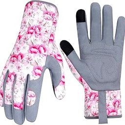 MERTURN Leather Gardening Gloves for Women Unique Yard Working Gloves Touch Screen Design Heavy Duty Working Gloves for Planting, Digging, Weeding Raking, Pruning Women Gardening Gift, L-image-42