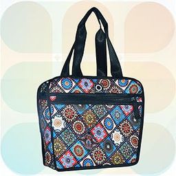 NHTI Stylish Insulated Lunch Tote Bag with Blue and Black Splash Design, Front Zipper Pocket (Print4)-image-74