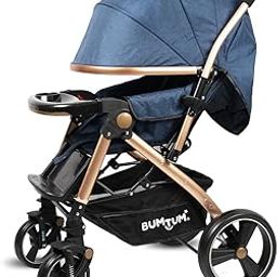 BUMTUM Luxury Baby Stroller | Pram for 6 to 36 Months| New Born | Toddler | Kid | Reclining Backrest | 360° Swivel Wheel Storage Basket Reversible Handlebar (Denim Blue)-28