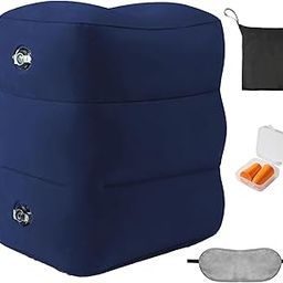 Inflatable Foot Rest Pillow for Travel - Adjustable Height Flight Foot Rest with Eye Mask and Earplugs for Kids & Adults on Airplane, Car, Train, Office, and Home (Blue, 1 PCS)-picture-10