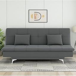 The Furnishery Premium New Aspen 3-Seater Sofa Cum Bed 4x6 Velvet Suede with 2 Cushions | Foldable Click-Clack Mechanism | Chrome Legs | No Assembly Required (Grey)-image-20