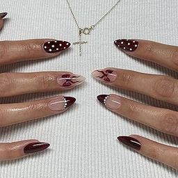 Secret Lives Acrylic Press on Nails Reusable Artificial Designer Fake Nails Extension Brown White dot 24 Pieces Set with Kit-picture-16