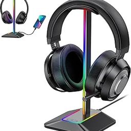 4 in 1 Headphones Stand, Gaming Headphone Stand with 2 USB Port and a Induction Charger, Headset Holder Stand with Light for All Headphones Size-10