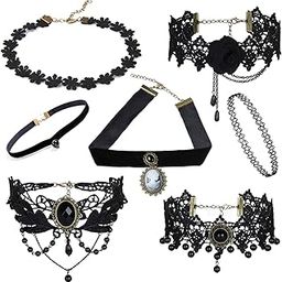 Jewellery Girls/Women's Black Fabric Lace Chokers Stylish Necklace Combo Set of 7 Pieces (cmb271)-10