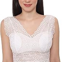 Women's Nylon Spandex Solid Floral Lace Camisole Lightly Padded Seamless Breathable Stretchable Bralette Bras Size: M - 2XL-image-69
