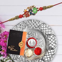 Oblivion Pooja Thali with Rakhi Set for Brother – Designer Bro Rakhi with Beautiful Decorative Pooja Thali, Silver Colour Coin & Greeting Card, Traditional Raksha Bandhan Gift Combo for Bhai 2025-image-24