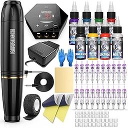 Tattoo Kit, Wormhole Tattoo Pen Kit Cartridge Tattoo Machine Kit for Beginners Rotary Tattoo Machine Pen Kit Tattoo Pen Type Machine Kit Professional Complete Tattoo Kit Tattoo Supplies WTK070-picture-42