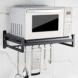 A to Z Hub "Versatile Wall-Mounted Metal Microwave Oven Rack: Durable, Stylish, Space-Saving Organizer With Hooks For Kitchen, Home, Office, Storage, Compact, Multi-Functional, Hanging Shelves-5