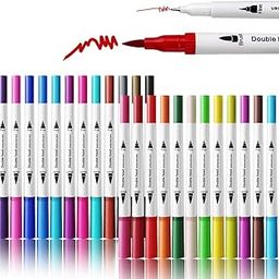 Dual Tip Brush Marker Pens 24 Colors,Brush Tip with Fineliner 0.4 Markers Pen for Writing Drawing Adult Coloring Books Planner Sketch Book Calendar Note Marker for Kids Adults-24
