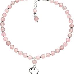 925 Sterling Silver Anklet Made With Round Beaded Rose Quartz Gemstone Heart Shape Charm Anklet For Girls And Women-image-86