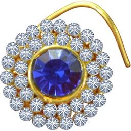 Designer Multi DIamond 40 Stone Big Precious cut stone nosering or nosepin nose jewelry for women (Blue)-image-65