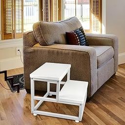 Indian Decor 34113 Step Stools for Adults Kids, 2 Step Stool for High Beds, Heavy Duty Steel & Sturdy Wooden Step Stool Helper, Supports Up to 500lb, Foot Stool for Kitchen Bedroom Bathroom - White-picture-11
