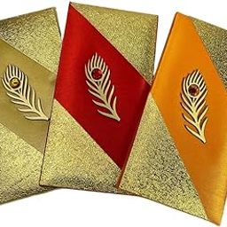 Decorative Money Envelopes with Gold Peacock Feather Design, Set of 3, Red, kear, Gold-image-36