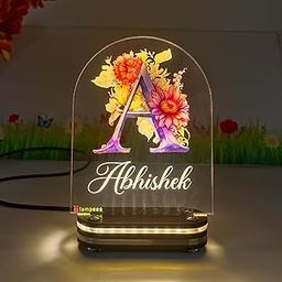 lampees Personalized 3D Illusion LED Table Lamp | Floral Alphabet Customized Name Lamp for Birthday Anniversary, Wedding, Marriage, Valentine Day (Warm White)(LV-016)-image-108