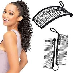 Stretchy Banana Hair Clip Vintage Clincher Comb Tool for Thick Thin Curly Hair Stretch & Adjust - Decorative Sturdy & Lightweight - No Pressure or Headaches-Cord w/Bar Closur (Medium Black 30-Teeth)-image-36