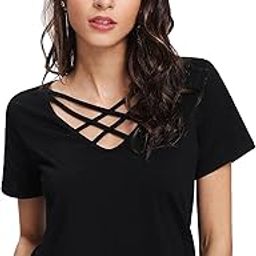 Plain Stylish Mustard Yellow Cross V-Neck Cotton Tshirt for Women-picture-18