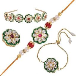 SAUDEEP INDIA Lumba Rakhi Set for Bhaiya Bhabhi, Rakhi For Brother, Rakhi For Kids, Colorful Raksha Bandhan Rakhis with Pure Cotton Thread for Bhaiya and Bhabhi (Couple Rakhi Set 01)-image-1