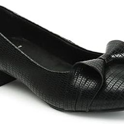 Women's Textured Bow Detail Block Heel Comfortable Pumps-14