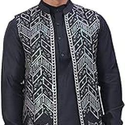 Men's Embroidered Silk Blend Nehru Jacket-image-8