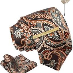Pasiley Tie For Men – Formal Ties Set With Pocket Square, Cufflink, Tie Clip & Flower Pin With Gift Box For Mens (AXPL)-image-26