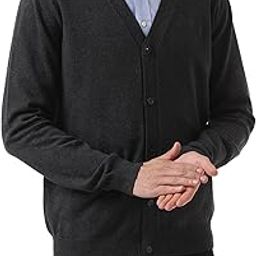 Mens Cardigan Sweater 100% Cotton Pockets Casual Slim Fit V-Neck Knitted Sweaters Button up-image-1