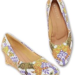 Printed Almond Toe Wedges for Women - Vegan Leather Slip-On Fashion Sandals - Footwear for Casual Wear - Stylish Advaya Bhil Art Design-image-25