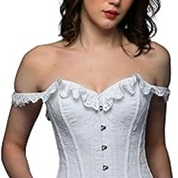 Women's Off-Shoulder Steel Boned White Corset-image-45