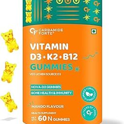 Carbamide Forte Vitamin D3 K2 MK7 & Vitamin B12 Gummies | Vitamin B12 supplements | vitamin K2 mk7, Vitamin D3 supplement & b12 vitamin for Women, Men & Kids | Mango Flavoured - 60 Veg Gummies-13