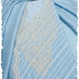 Womens Powder Blue Silk Blend Leheriya Print Unstitch Dress Material With Thread Work-image-38