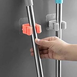 MEETO Self Adhesive Holder Wall Mounted Seamless Broom Hanger Clip Storage Racks, Hanging Punch Bathroom Stickers Mop Rack Multicolour pc2-image-65