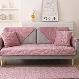 HOMETHREADS European Premium Style Anti Slip 2 Seater Sofa Cover Set | Cotton/Velvet Sofa Slipcover Set of 5pc |1Pc Front (70x140cm) + 2Pc Back Cover (70x70cm) + 2Pc Armrest (70x50cm) | Move_L-image-121