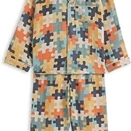 the boo boo club Stylish Puzzle Print Muslin Night Suit | Soft, Breathable Fabric for Sensitive Skin | Flexible Relaxed Fit Pyjama Sets for All Seasons, Durable & Long | Lasting For Boys and Girls-picture-28