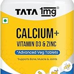 TATA 1mg Veg Calcium & Vitamin D3 supplement with Zinc, Magnesium & Alfalfa | High absorption Calcium Citrate Malate form | 500mg Calcium & 400IU Vitamin D3 | For strong bones & joints | 60 veg tablets-7
