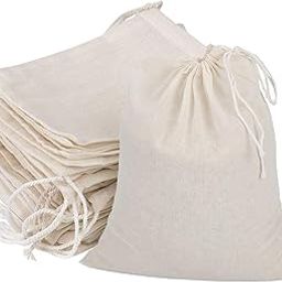 GIYOMI 20 Pcs Muslin Drawstring Bags - Natural Unbleached Cotton Straining Bags for Herbs, Cheese, Coffee, Tea, Soup, Broth, Spices (8 x 10 inches)-image-45