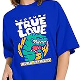 Women's Cottonblend Animal Printed Oversized Half Sleeve T-Shirt (Color Blue)-image-6