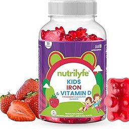 Iron & Vitamin D Gummies for Kids | Promotes Energy, Growth, Immunity & Bone Health | Improves Haemoglobin as it Contains Multivitamins | Bear Shaped 30 Gummies-Strawberry Flavored Gummy-picture-12