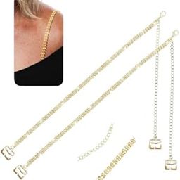 Adjustable Golden 2line Diamond Bra Strap, Golden, 45 Centimetres, Metal Chain with Lobster Clasps-17